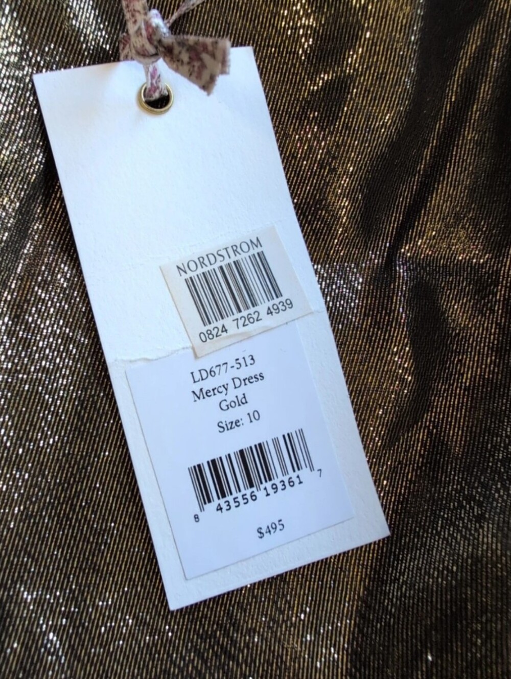 LoveShackFancy NWT Gold Metallic Mercy Mini Dress Size 10 - Picture 4 of 6